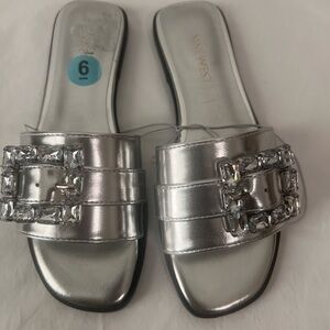 Nine West Silver Embellished Women's Summer Slides Sandals, Size 6M, Brand Nee